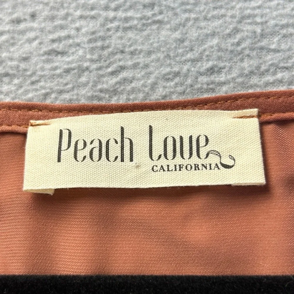 Peach Love California Tie Front Bell Sleeve Blouse Womens S Rust Satin Cropped